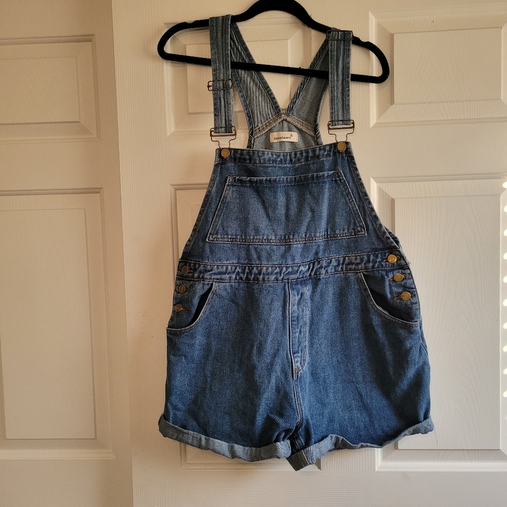 Justalwart Overalls Women Shorts Loose Fit Adjustable Strap Denim Bib Roll Cuff